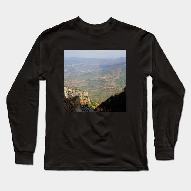 View from the Spanish mountain Spain sightseeing trip photography from city scape Barcelona Blanes Malgrat del Mar Santa Susuana Long Sleeve T-Shirt by BoogieCreates